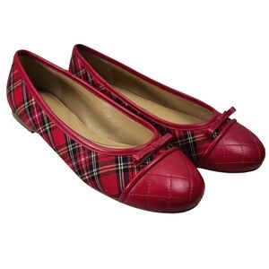 Talbots Ballet‎ Flats Women 8.5M Red Plaid Tartan Quilted Preppy Shoes Academia